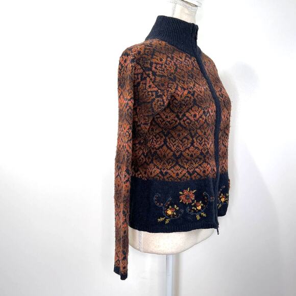 Vintage Zip Front Knit Cardigan by Dressbarn Embroidered Stripe Damask - Picture 2 of 7